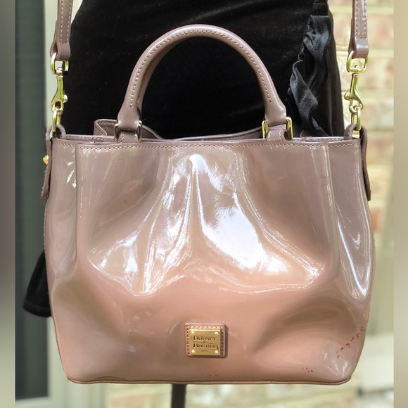 Dooney & Bourke Patent Leather Small Brenna Satchel Dark Brown Strap - Picture 5 of 15